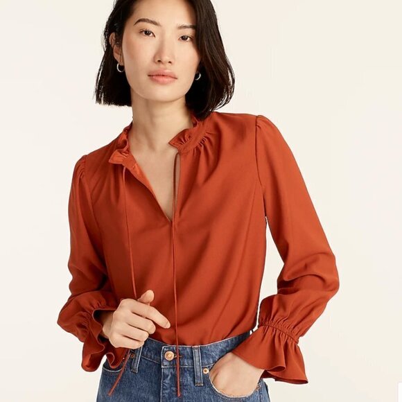 J.Crew Gathered Ruffle Drapey Top in Deep Ember - Size Medium - Picture 3 of 4